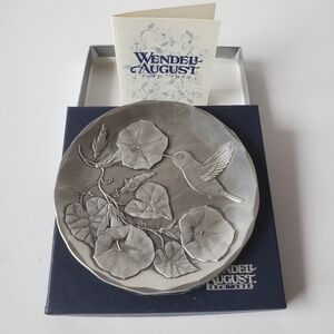 Wendell August Forge Hammered Metal Plate Hummingbird & Morning Glories NIB Vtg